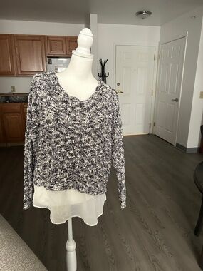Lane Bryant Blue & White Marled V-Neck Pullover Sweater